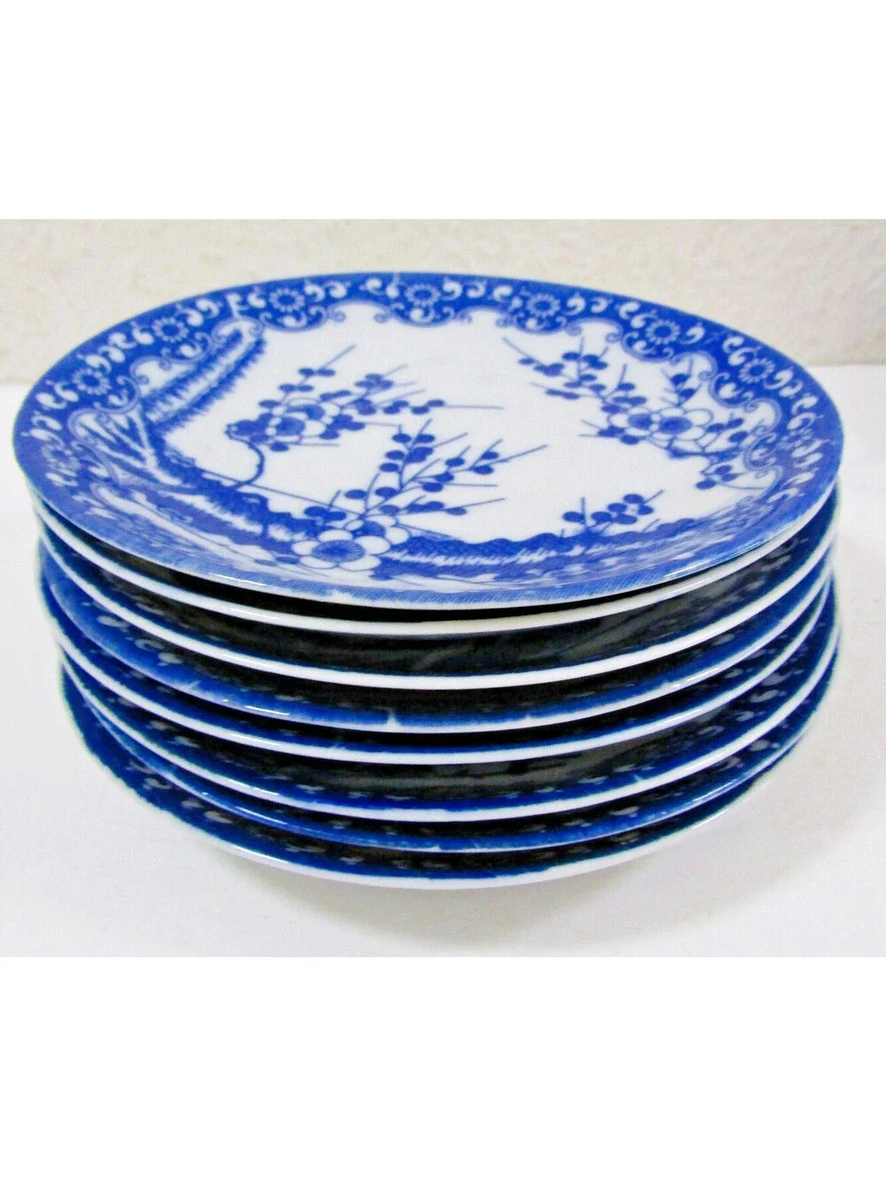 Lot of 14 Vintage Japanese Porcelain Blue and White Cherry Blossom Pattern